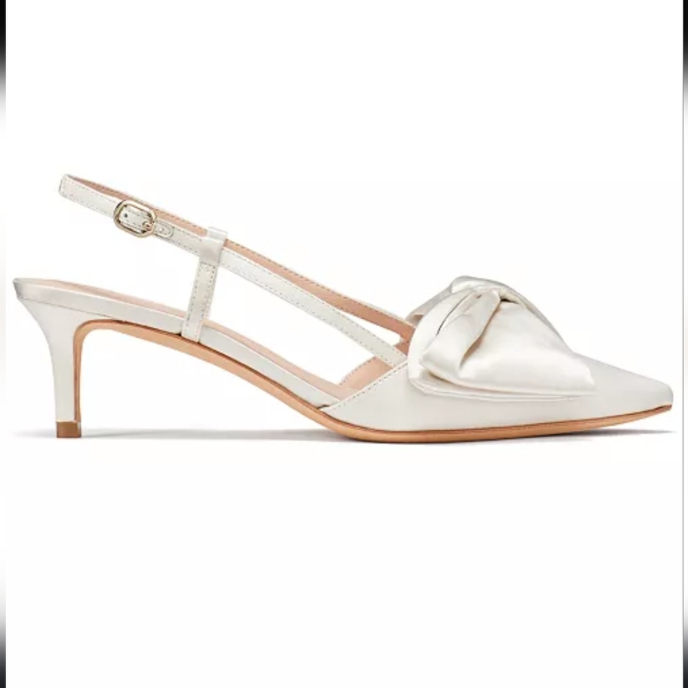 kate spade Ivory Satin Knot Slingback Heels